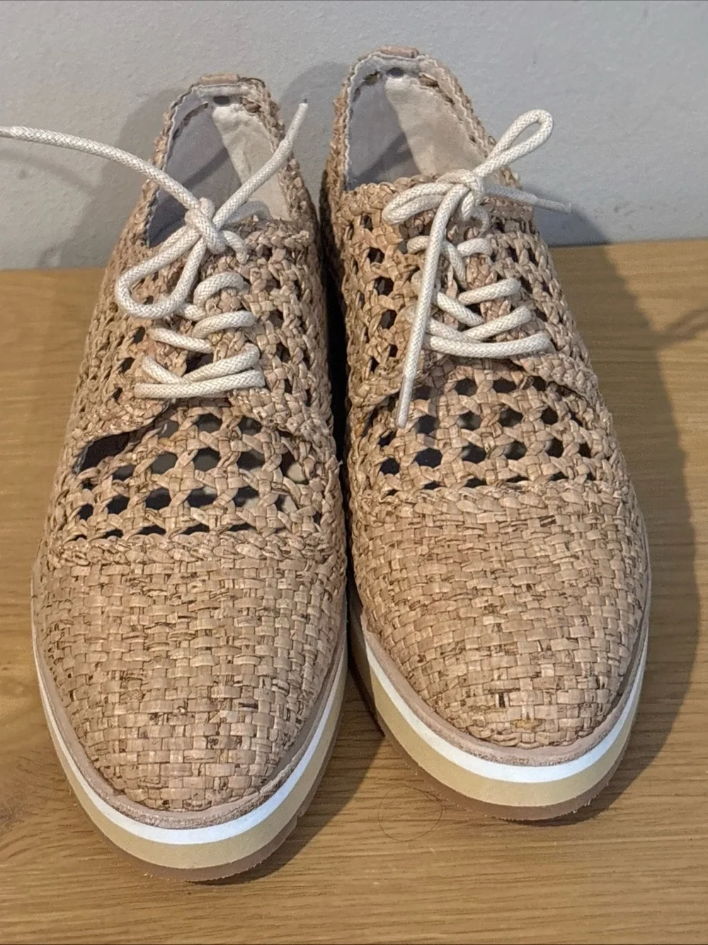 Donald Pliner Napoli Brown Woven Wedge Lace Up Shoes Women's Size 7 NEW